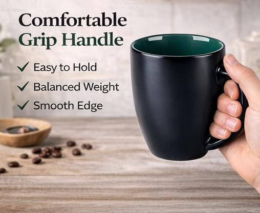 GBhome 16oz Coffee Mugs Set of 6, Large Ceramic Coffee Mugs for Man, Woman, Dad, Mom, Modern Coffee Mugs Set with handle for Tea/Latte/Cappuccino/Milk/Cocoa. Dishwasher&Microwave Safe,Green