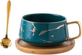 Jusalpha Golden Hand Print Teacup Coffee Cup with Bamboo Saucer Set FDTCS19 (1, Green)