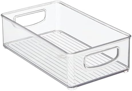 mDesign Plastic Bathroom Storage Container Bins w/ Handles - Closet, Cabinet, Vanity, Cupboard Shelf Organization, Hair Tools Accessory Organizer - Ligne Collection; Clear, 10x6x3 (Pack of 8)
