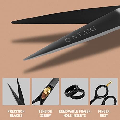 Ontaki Beard & Mustache Scissors for Men - 5.5" Japanese Steel, Black - Precision Sharp Blades, Ergonomic Finger Rest & Adjustable Tension Screw for Perfect Trimming - Beard Scissors for Men