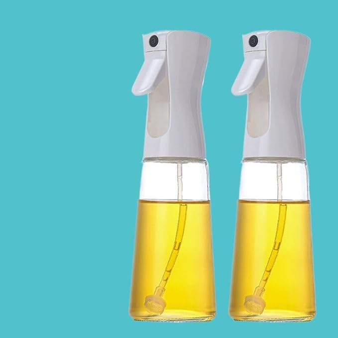 喷油壶 Oil Sprayer for Cooking,Dispenser Bottle for Kitchen Cooking,玻璃家用厨房空气炸锅喷油瓶化状油加厚喷壶油罐-【送油刷】 300ml白色2个【玻璃款】
