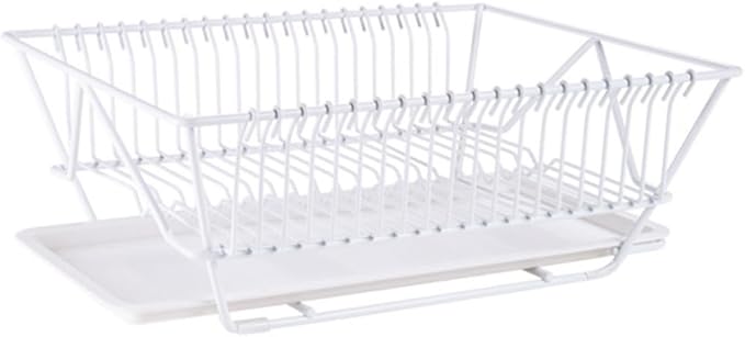 ULTECHNOVO Dish Drying Rack Over Sink Metal Drainer Rack with Utensils Holder and Removable Tray Kitchen Storage Organizer for Countertop Use