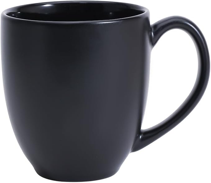 Amazon Basics 12-Pack Matte Black Ceramic Coffee Mug, 16 ounces, Microwave and Dishwasher Safe, Stoneware, Commercial-Grade