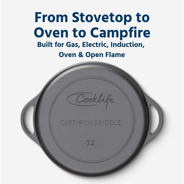 COOKLIFE 12 Inch Cast Iron Griddle with Hot Handle Cover