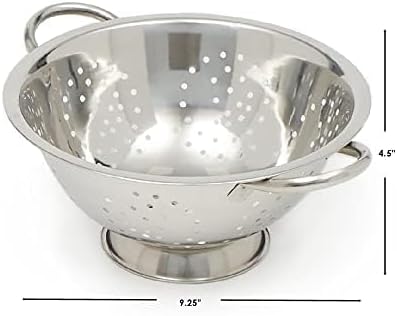 Metal Colander With Stainless Steel Finish By Home Basics, 5 QT | Medium Colander | With Easy-Grip Handles | Strainers and Colanders Perfect For Pasta and Veggies