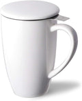 Sweejar Porcelain Tea Infuser Cup with Lid, 16 oz Tea Cup with Strainers for Loose Leaf Tea, Microwave and Dishwasher Safe Coffee Mug, Tea Steeping Mug for Tea Drinkers,Christmas Gift (White)