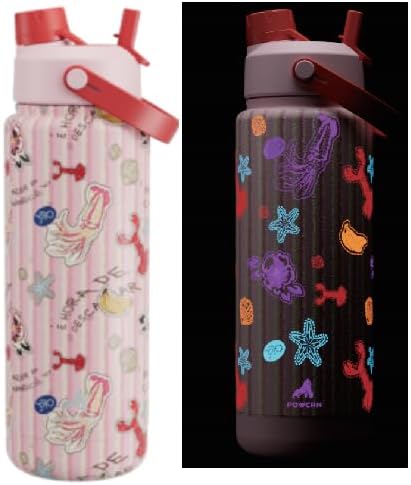 POWCAN 40 oz Insulated Water Bottle with 2-in-1 Straw and Spout Lid, Glow-in-the-Dark, 24H Cold, Leakproof, BPA-Free, Double Wall Stainless Steel for Sports, Gym, Travel, and School (Reef Carnival)