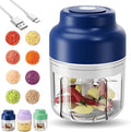 Household Electric Garlic Crusher, Electric Garlic Chopper, Mini Portable Veggie Chopper with 4/6 Stainless Steel Blades, Wireless Rechargeable Food Cutter for Garlic, Onion, Chili (Blue,320ML)