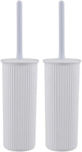 Decorative Plastic Toilet Bowl Brush and Holder Set, White Smoke (2 Pack) Cleaner Scrubber for Bathroom - Ribbed Design