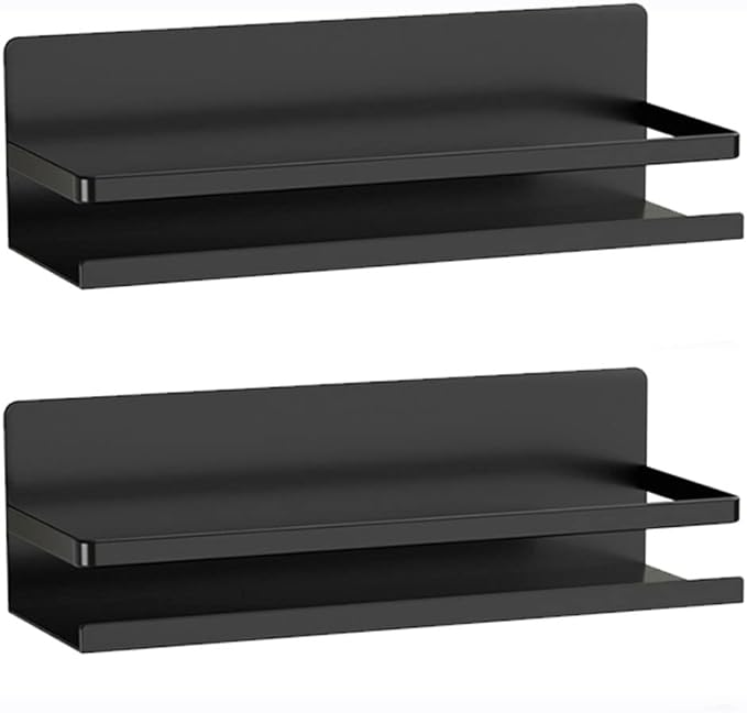 Magnetic Spice Rack Holder for Refrigerator Fridge Side Organizer Magnetic Shelf For Kitchen, Space Saver Container for Kitchen/Apartment, Drill free, Black，4 Pack