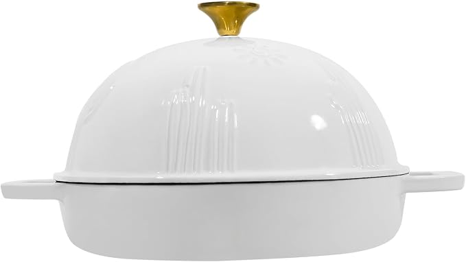 Flavehc Bread Oven Cast Iron Bread Dutch Oven with Cloche Lid for Bread Baking White Enameled Cast Iron Bread Oven with Dome Lid for Sourdough, 9.8 Inches