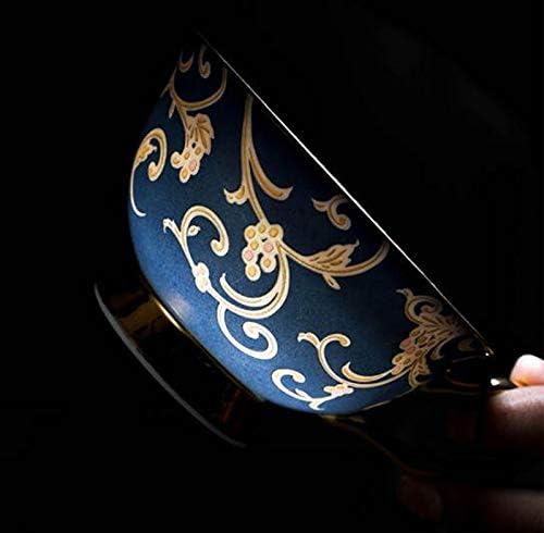 YBK Tech Euro Style Bone China Cup& Saucer Set, Ceramic Tea Coffee Cup for Home Kitchen Wedding (Retro Flower Pattern- Dark Blue)