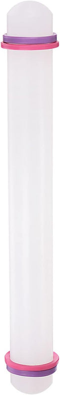 HARFINGTON Fondant Rolling Pin 13 Inch x 1.38 Inch Adjustable Guide Rings Non-Stick PP Plastic Fondant Roller Dough Roller Kitchen Decorating Tools for Cookie Pastry Pizza Clay