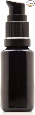 Infinity Jars 15 Ml (0.5 fl oz) Refillable Ultraviolet Black Glass Pump Bottles Leak-Proof Travel Containers for Toner, Sanitizer, Beard Oil, Hair Serum, Essential Oils 3-Pack