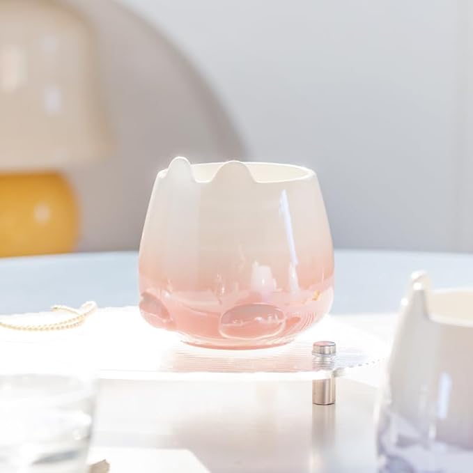 Pearl Ceramic Coffee Mug for Tea Latte Milk Cute Love Shape Cup for Home Office Women Gift 6.5 oz (pink fat bunny, 430 ml)