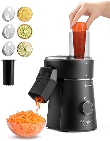 Gravity Electric Salt and Pepper Grinder Set Bundle Sangcon Electric Cheese Grater for Block Cheese, 5-in-1 Automatic Salad Shooter & Vegetable Slicer with 5 Stainless Steel Blades, One-Touch Countert