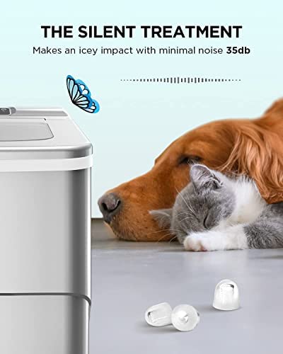 Ice Makers Countertop - Silonn Portable Ice Maker Machine for Countertop, Make 26 lbs Ice in 24 hrs, 2 Sizes of Bullet-Shaped Ice with Ice Scoop and Basket, Silver