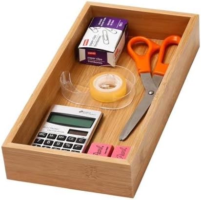 YBM Home Bamboo Drawer Organizer Storage Box for Kitchen Drawer, Junk Drawer, Office, Bedroom, Children Room, Craft, Sewing, and Bathroom, 6x12x2 inch
