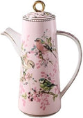 Water Pitcher Ceramic Teapot With Lid Water Pitcher Kitchen Butter Bottle Flower & Bird Finished Wedding Gifts Party Presents 650ML Glass Pot(Pink)