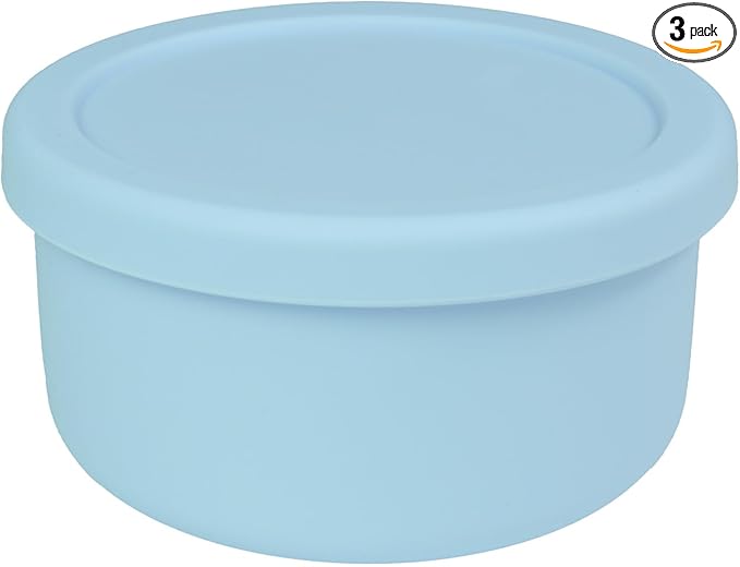 24fl oz (700ml) Silicone Food Storage Containers,Round Bowls with Lids - Meal Prep Containers for Kitchen Serving, Salad & Lunch - Airtight, Microwave/Fridge/Dishwasher Safe, BPA-Free (Light blue,3P)