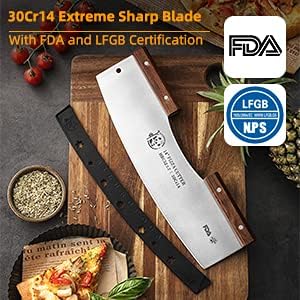 AILUROPODA Pizza Cutter Rocker with Protective Cover with Walnut Handles with LFGB Certification 14" Large Pizza Rocker Cutter Sharp Silver