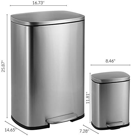 happimess HPM1006A Connor Rectangular 13-Gallon Trash Can with Soft-Close Lid and Free Mini Trash Can, Fingerprint Resistant, Modern, Minimalistic for Home, Kitchen, Office, Bathroom, Steel
