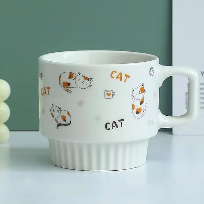 Ceramic Coffee Mugs 12 oz, Cups Set of 4, Mug for Coffee Milk Latte Cappuccino Tea, for Office Home shwasher Microwave Freezer Safe（Cat）