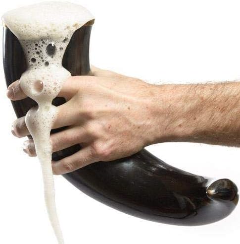 AleHorn Large Viking Drinking Horn Tankard – Handcrafted Ox Horn Beer Mug with Sturdy Handle – Medieval Style Tankard for Ale, Mead & Beer – Unique Holiday Gift for Men – 20oz