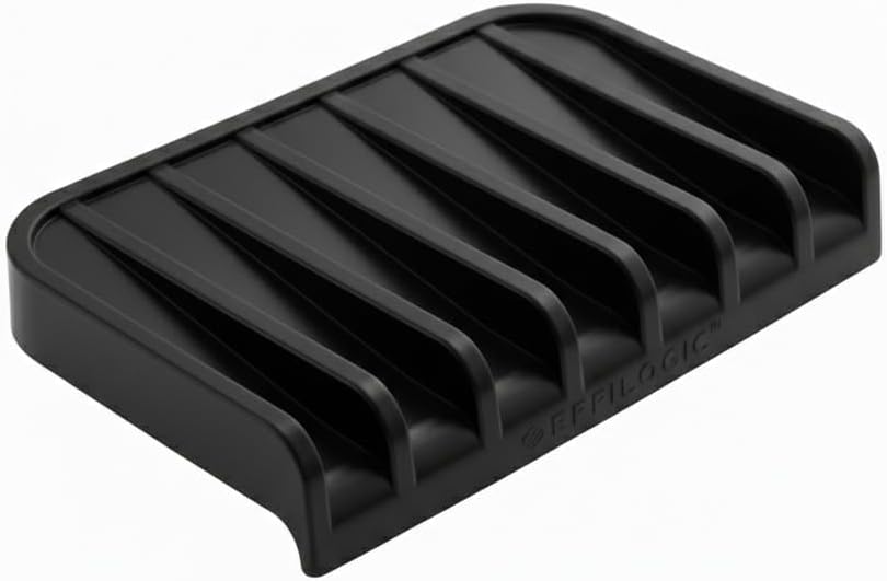 Effilogic Silicone Sponge Holder, Soap Dish, Self Draining Kitchen Sink Organizer, Kitchen Accessories, Medium Black