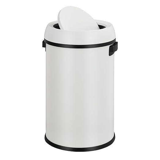 Garvee 17 gal/65 L Trash Can, Fingerprint-Proof Stainless Steel Swing Top Garbage Can, Heavy Duty Commercial Round Trash Bin with Swing Lid for Restaurant, Home, Office,White