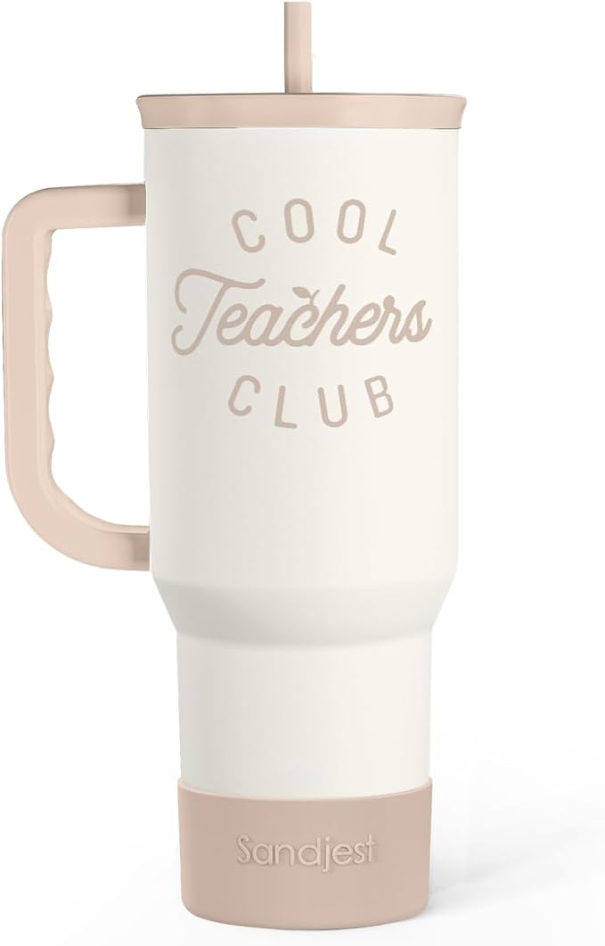 SANDJEST Teacher Appreciation Gift for Women – Stainless Steel Insulated Tumbler with Handle - Teachers Travel Coffee Mug Cup for Women Back to School Birthday Christmas, 40oz