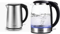 COSORI Electric Kettles with Stainless Steel Double Wall, 1.5L, Silver & Electric Kettle with Upgraded Stainless Steel Filter and Inner Lid, Wide Opening Glass Tea Kettle,1.7L, Black