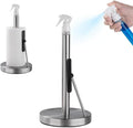 2-in-1 Standing Paper Towel Holder with Spray Bottle, Paper Towel Stand with Suction Base & Weighted Arm for Kitchen, Countertop, Stainless Steel Brushed Nickel Finish (Black)