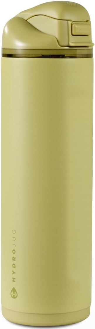 HydroJug Ease2o Water Bottle with Straw & Chug Lid, Stainless Steel, Vented Cap to Help Reduce Pressure, Water-Level Window, Cup Holder Friendly, Non-Slip Base – 24oz, Olive