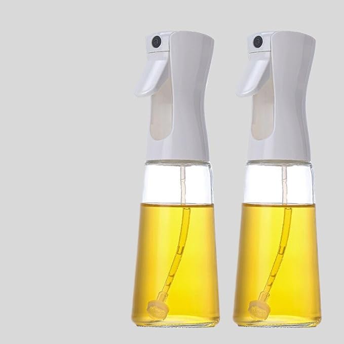 喷油壶 Oil Sprayer for Cooking,Dispenser Bottle for Kitchen Cooking,玻璃家用厨房空气炸锅喷油瓶化状油加厚喷壶油罐-【送油刷】 300ml白色2个【玻璃款】