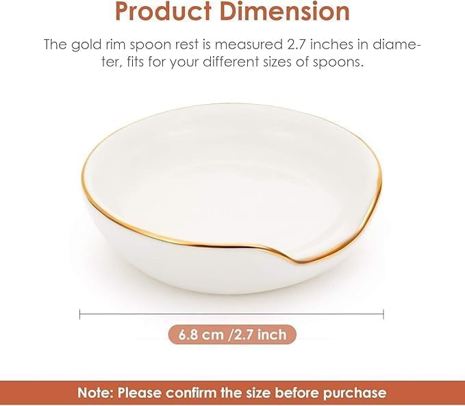 Boao 8 Pieces 2.7 Inches Mini Ceramic Spoon Rests, Kitchen Gold Rim Mini Cooking Spoon Holder for Stove Top Countertop, Teaspoon Rest, Coffee Stir Rest