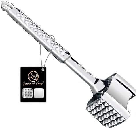 Gourmet Easy BBQ Pro Kit - Meat Tenderizer Stainless Steel - Meat Hammer + Basting Brush All-In-1 with Sauce Bottle - BBQ Accessories (Black)