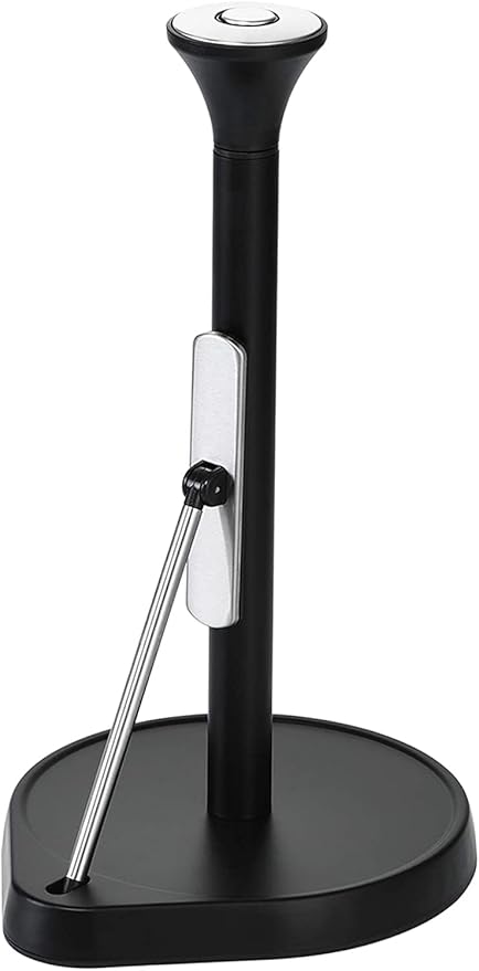 Single Tear Paper Towel Holder Countertop, Standing Paper Towel Holder Stainless Steel with Tension Arm, Easy to Tear Paper Roll Dispenser Stand for Kitchen Countertop & Bathroom