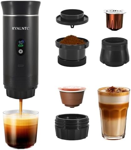 3-in-1 Portable Espresso Machine for Travel & Camping- 20 Bar Self-Heating Portable Coffee Maker with USB-C LED Display Car Coffee Maker, Compatible with Grounds&Capsules(Ns&DG) for RV,Hiking (Black)