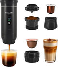3-in-1 Portable Espresso Machine for Travel & Camping- 20 Bar Self-Heating Portable Coffee Maker with USB-C LED Display Car Coffee Maker, Compatible with Grounds&Capsules(Ns&DG) for RV,Hiking (Black)