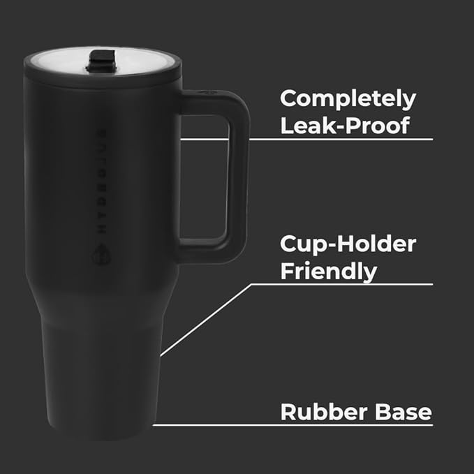 HydroJug Traveler 32oz, Insulated Tumbler with Handle & Straw, Black