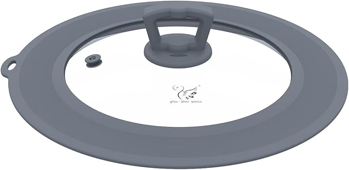 Vented Tempered Glass Universal Lid for Pot Pan Skillet with Heat Resistant Silicone Rim Microwave Splatter Lid Cover Microwave Safe Fit 6.5" 7" 7.5" Cookware, Dishwasher Safe Light Grey