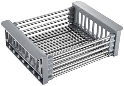 Adjustable Stainless Steel Over Sink Dish Drying Rack, Multi-Purpose Kitchen Organizer for Plates, Bowls & Fruits - Space-Saving Drain Basket (Gray, X-Large)
