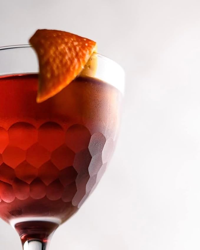Amehla "Hive Glass Honeycomb Nick & Nora Cocktail Glasses, 5oz Coupe Martini, Manhattan, Bee's Knees Craft Cocktails Glass (Pack of 2)
