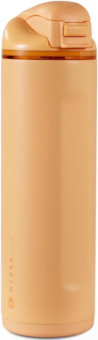 HydroJug Ease2o Water Bottle with Straw & Chug Lid, Stainless Steel, Vented Cap to Help Reduce Pressure, Water-Level Window, Cup Holder Friendly, Non-Slip Base – 24oz, Marigold