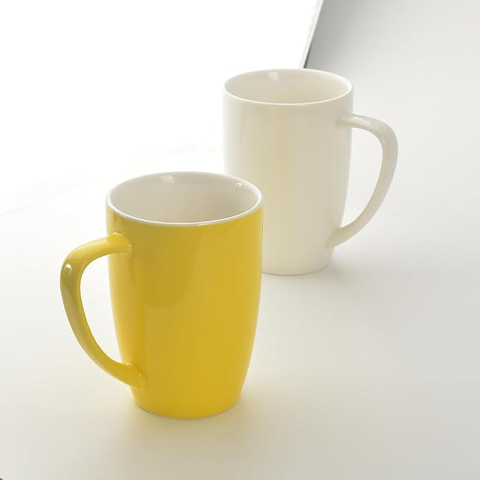 homEdge Porcelain Mug Set, 16 Ounces Cup for Tea, Latte, Mocha, Hot Chocolate, Set of 6, Yellow