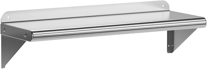 NSF Certified 12" x 24" Stainless Steel Wall Mount Shelf with Backsplash, Commercial Grade, 180 lb Capacity for Restaurant and Kitchens.