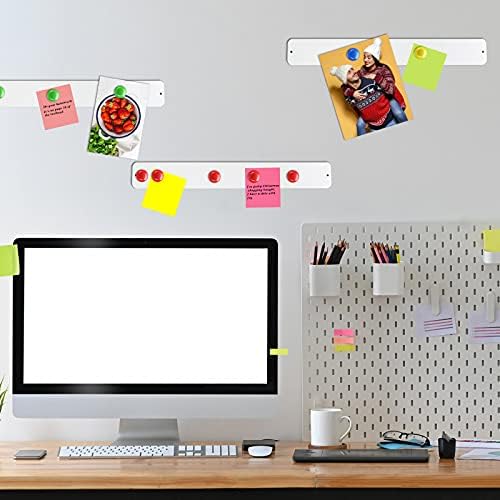 6 Pcs 15" x 2" Magnetic Display Board Souvenir Bulletin Board Strip Set with 48 Pcs Colorful Magnet for Office Home Wall Display Notes, Photos(White)