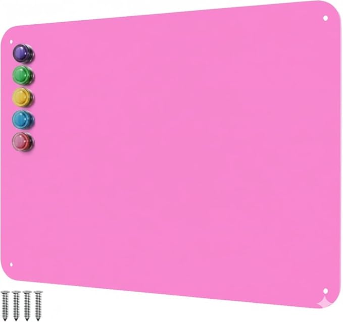 9 inches x 6.5 inches Stainless Steel Plate for Magnets, 3M Adhesive Back, Mounting Screws, Ideal for Magnetic Shelf, Spice Holders, Colorful Magnets as a Gift. Mount Anywhere! (Pink, 1 Pack)