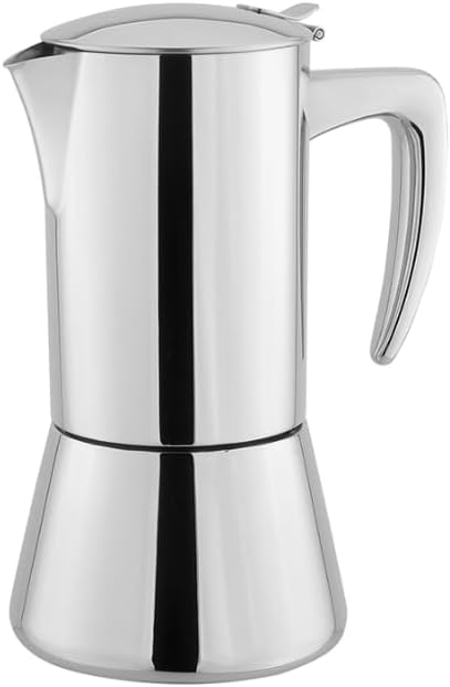 VIA CREMA Moka Stovetop Espresso Maker, Stainless Steel, for Induction Cooktops, 5-6 Cups, 10 Oz | For Induction Cooktops, 10 Oz